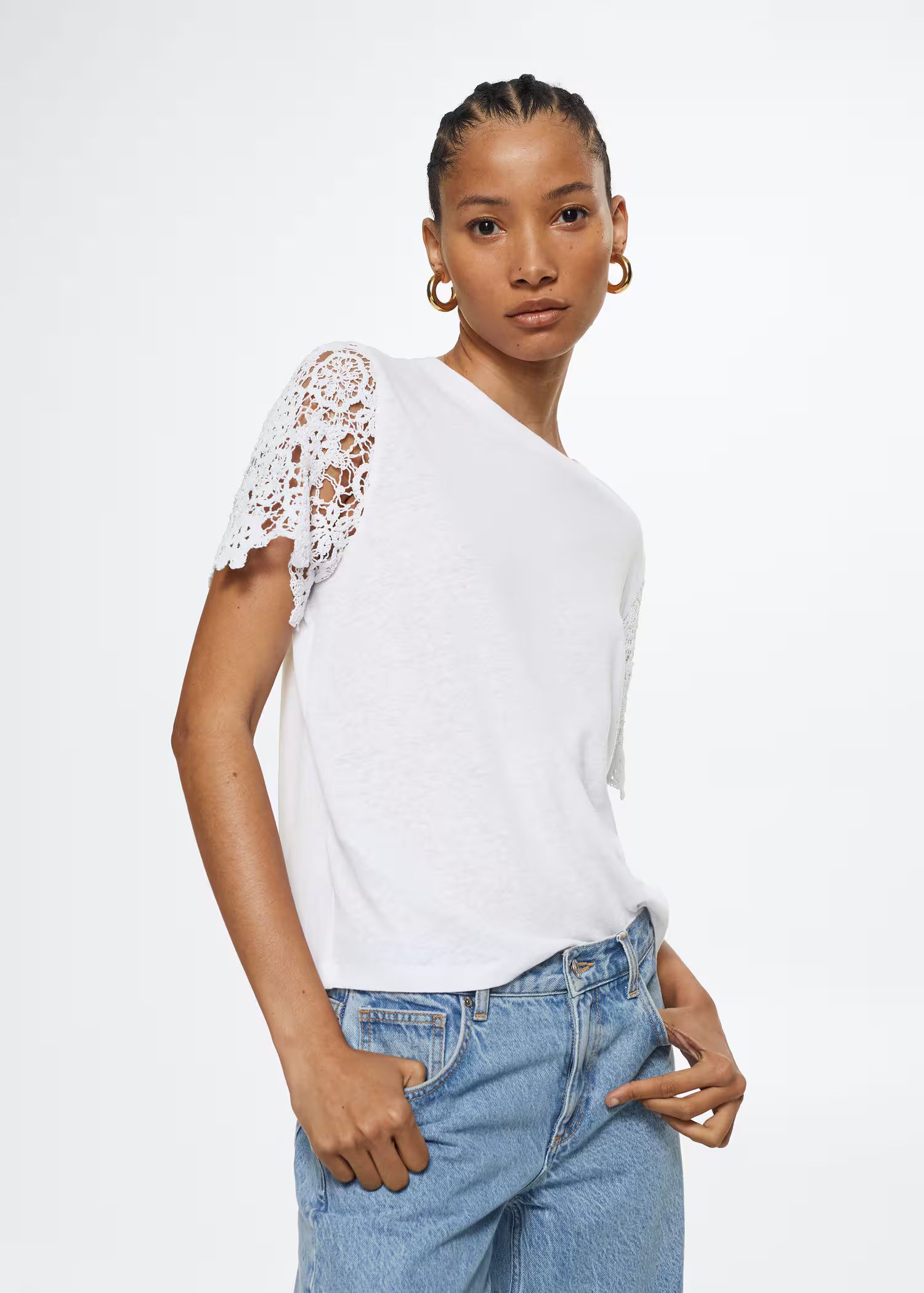 Embroidered linen-blend t-shirt | MANGO (US)