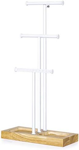 Love-KANKEI Jewelry Tree Stand White Metal and Wood Basic Adjustable Height with Large Storage fo... | Amazon (US)