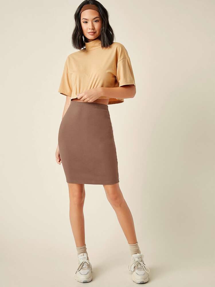 SHEIN BASICS Solid High Waist Bodycon Skirt | SHEIN