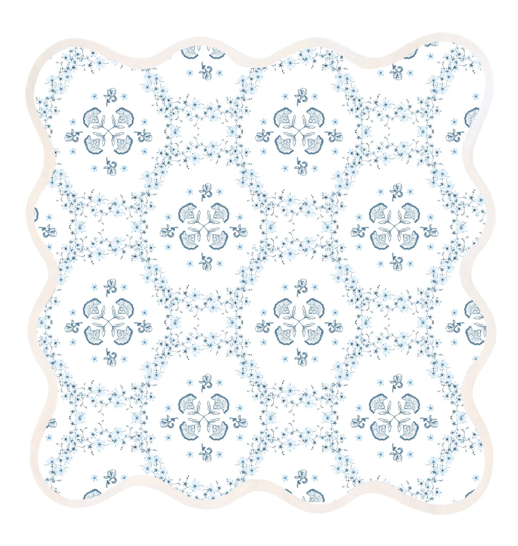 Square Scalloped Placemat | Floral Trellis - Blue | Fenwick Fields, LLC