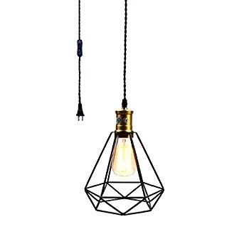 Wire Cage Pendant Light Plug In Vintage Pendant Light with On/off switch (Black B) | Walmart (US)