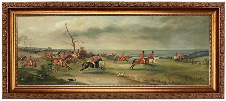 Schooner Bay Co. Fox Hunt Panoramic Landscape Scene Framed Oil Painting Print on Canvas English Country Equestrian Gallery Wall Art Living Room Decor | Amazon (US)