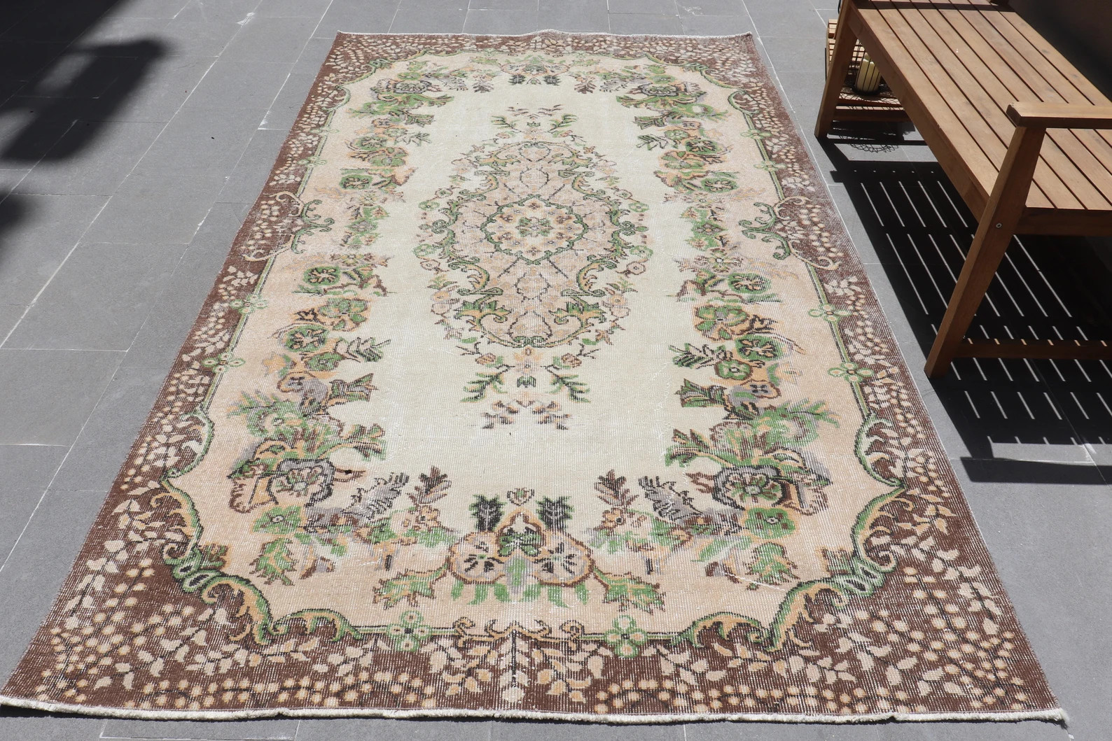 5.5x9.4 ft Large Turkish Rug, Vintage Rug, Brown Green Polka dot Wool Rug | Etsy (Global)