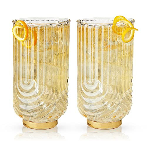 Viski Gatsby Highball Glass, Vintage Cocktail Glasses, Art Deco Drink Tumbler, Glassware Gift Set, Set of 2, 15oz | Amazon (US)