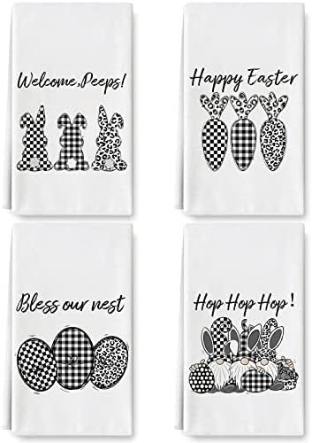 AnyDesign Easter Kitchen Towel Black White Buffalo Plaids Dishcloth Easter Bunny Rabbit Egg Gnome Ca | Amazon (US)