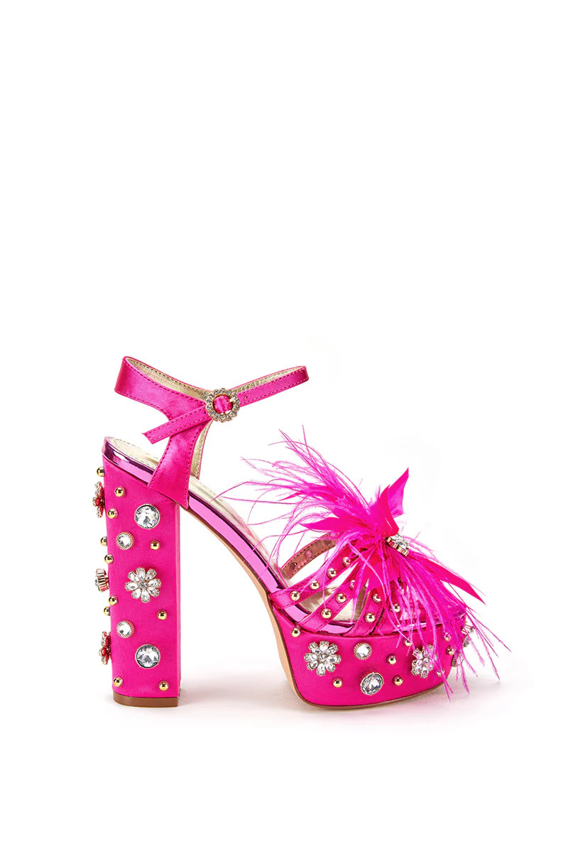 KIKI-FUCHSIA FEATHER PLATFORM SANDAL | Azalea Wang