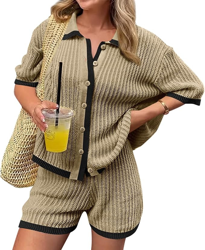 Cicy Bell Womens 2 Piece Short Sets Summer Short Sleeve Collared Tops Beach Vacation Cover Up Cro... | Amazon (US)