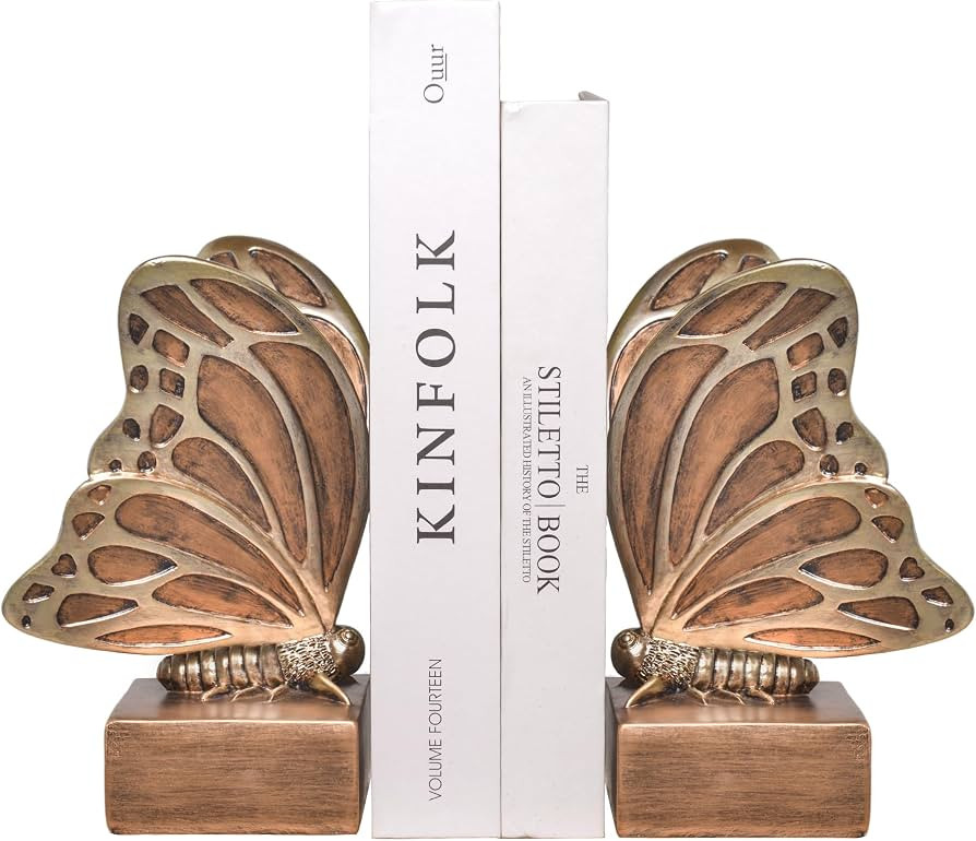 Vintage Brown Butterfly Bookends,Resin Book Ends for Shelves,Heavy Duty Decorative Bookends,Creat... | Amazon (US)