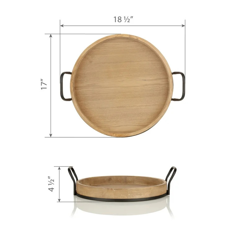 Better Homes & Gardens Bandeja Redonda de Madera para Servir con Asas Negras, 18,5" x 17" | Walmart (US)