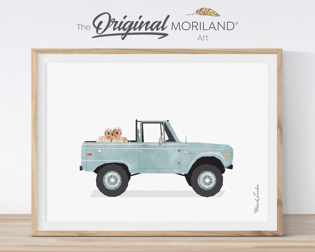 Pale Blue Classic Truck with Dogs Print, Goldendoodle in Truck Wall Art, Pet Printable Poster, Pe... | Etsy (US)