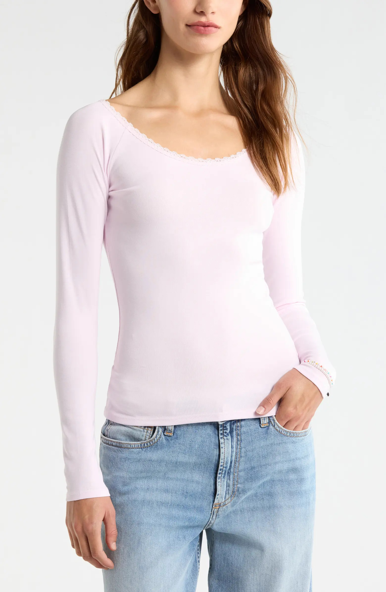Lace Trim Long Sleeve Top | Nordstrom