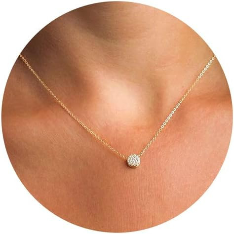 Valloey Rover Tiny Dot Pendant Necklace,Dainty 14K Gold Plated Sterling Silver Round Dot Circle C... | Amazon (US)