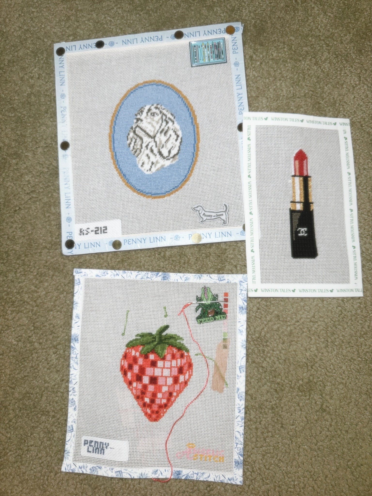 Recently finished needlepoint projects and one I’m working on! (Still working on the disco strawberry)

Linking the Cavalier cameo and Chanel lipstick canvases but the strawberry isn’t on the Penny Linn site yet

#LTKFindsUnder100