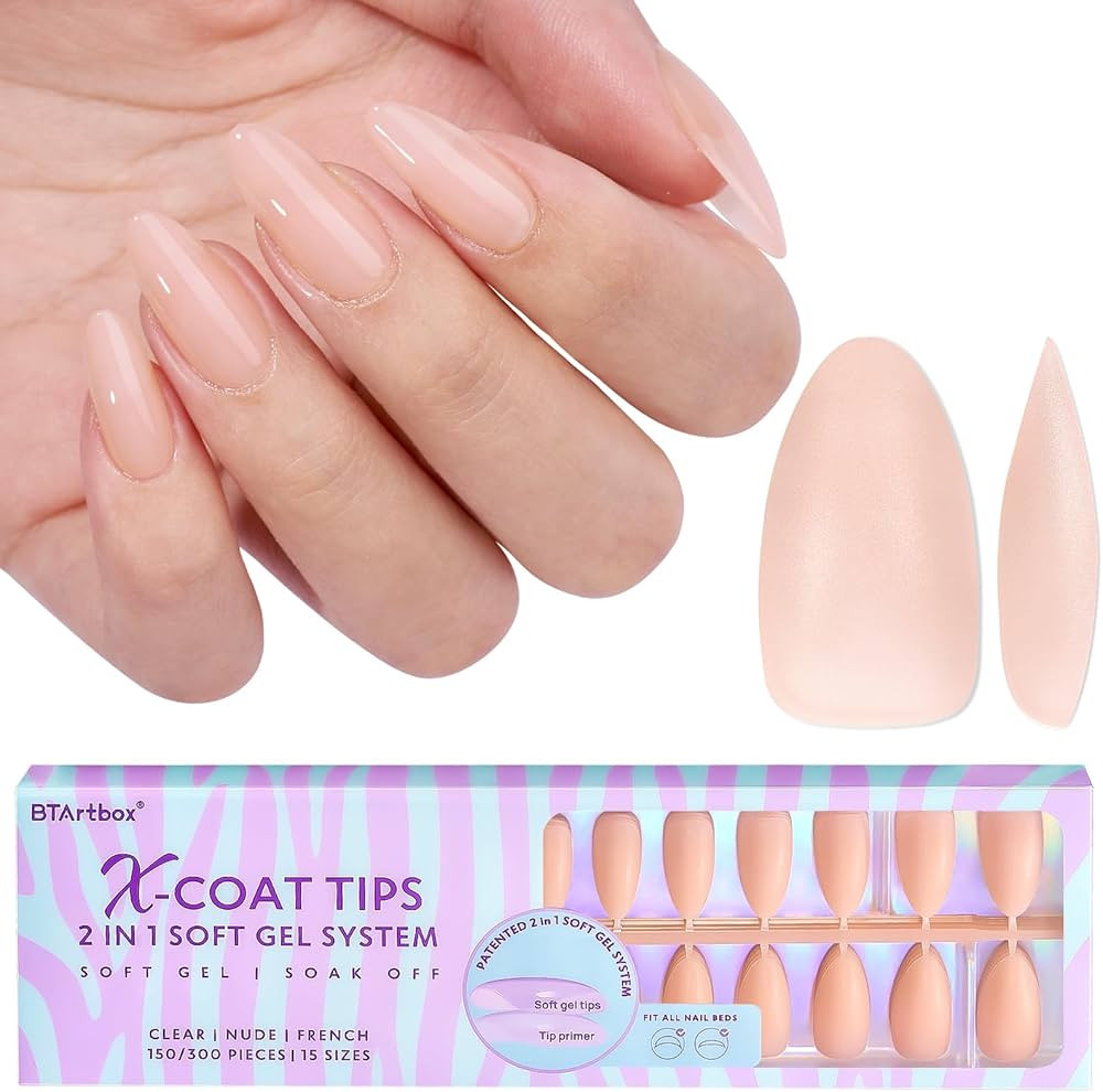 Almond Nail Tips Medium - BTArtbox 2 in 1 X-Coat Tips, Press on Nails Pre-applied Tip Primer, Pre... | Amazon (CA)