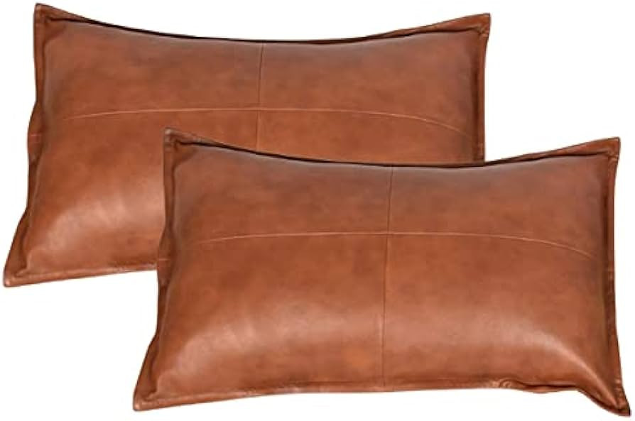 Azrah Traders100% Lambskin Leather Pillow Cover - Sofa Cushion Case - Decorative Throw Covers for... | Amazon (US)