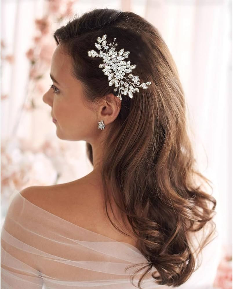 LOVFOIVER Rhinestone Wedding Hair Comb Pearls and Crystal Bridal Hair Piece Wedding Flower Hair A... | Amazon (US)