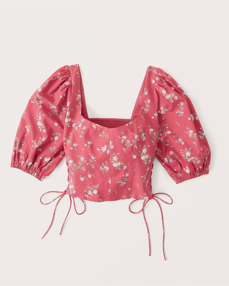 Lace-Up Poplin Corset Scoopneck Top | Abercrombie & Fitch (US)