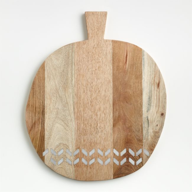 Isadore Round Marble Inlay Wood Serving Board | Crate & Barrel
