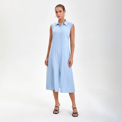 Women's Tie-Waist Midi Shirtdress - A New Day™ Blue | Target