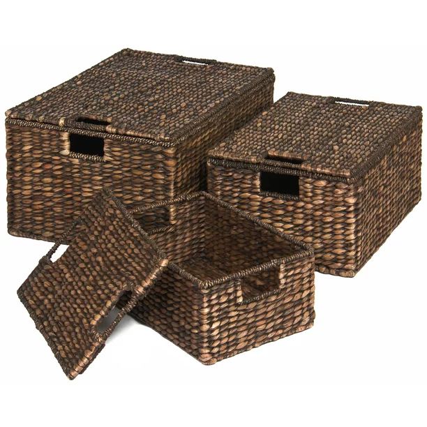 Best Choice Products Set of 3 Water Hyacinth Woven Storage Basket Chests w/ Attached Lid, Handle ... | Walmart (US)