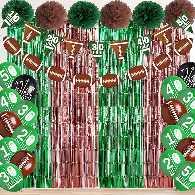 Football Party Decorations Includes Banner, Foil Fringe Curtains, Pom Poms & Balloons for Birthda... | Amazon (US)