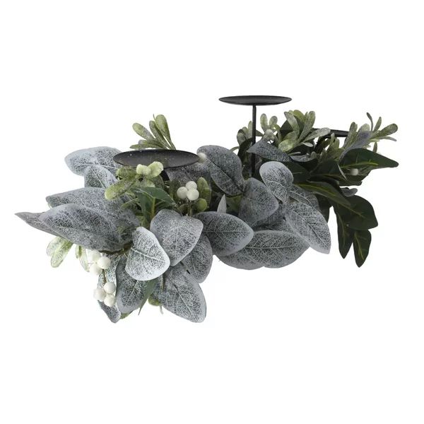 32" Iced Leaves And Winter Berries Artificial Christmas Pillar Candle Holder | Wayfair North America