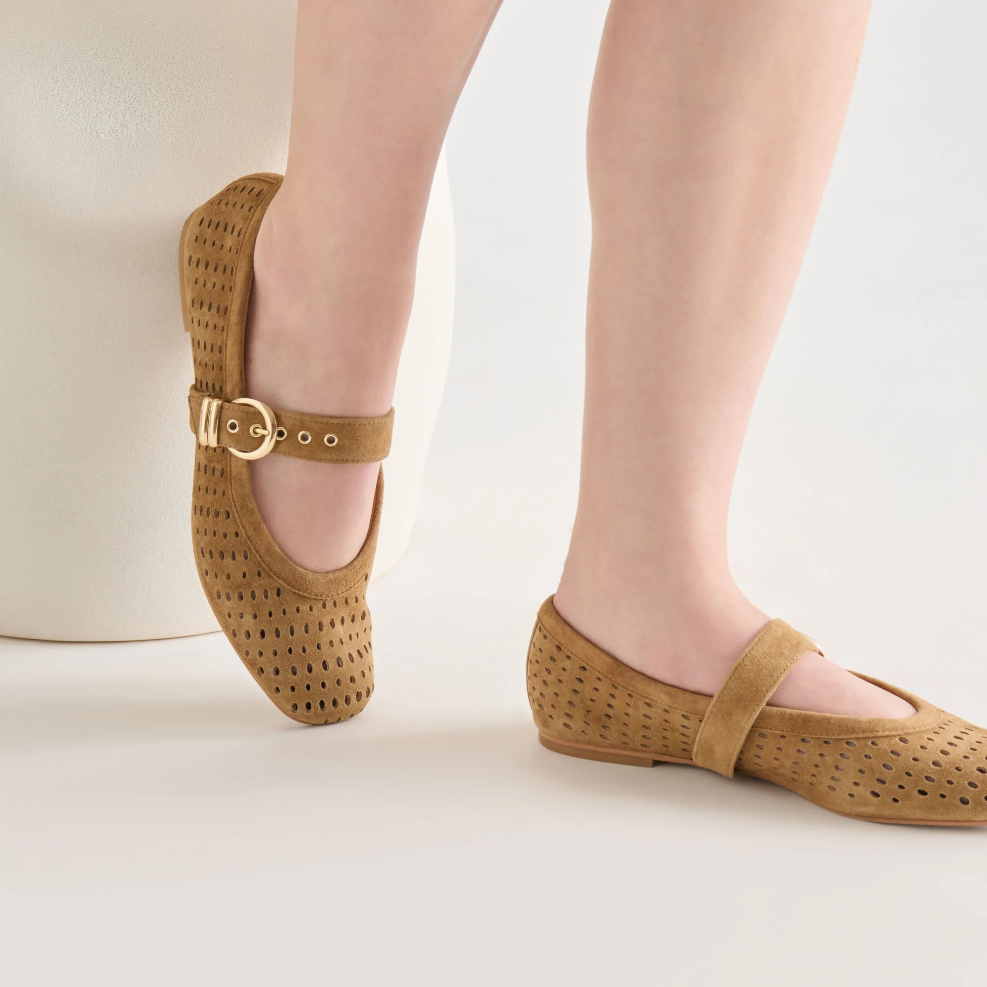 Mikel Lt Brown Perforated Suede Ballet Flats | Dolce Vita | DolceVita.com