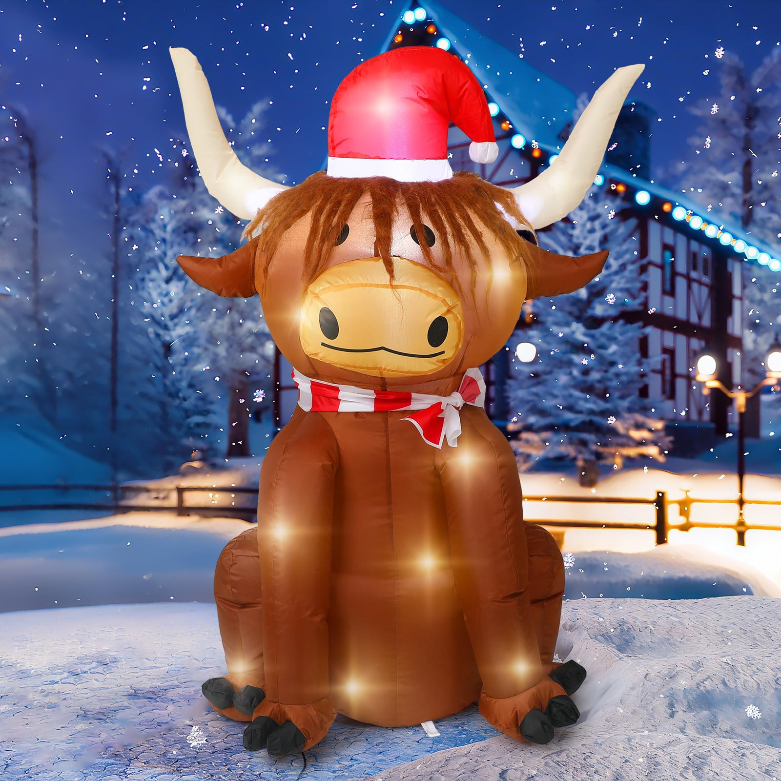 3.5 ft Christmas Inflatables Outdoor Decoration, Highlander Cow Inflatable with Santa Hat Christm... | Amazon (US)