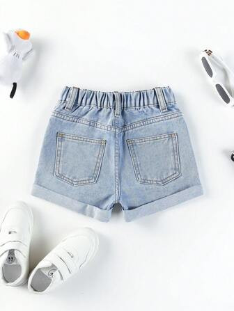 Toddler Girls Ripped Roll Up Hem Denim Shorts | SHEIN