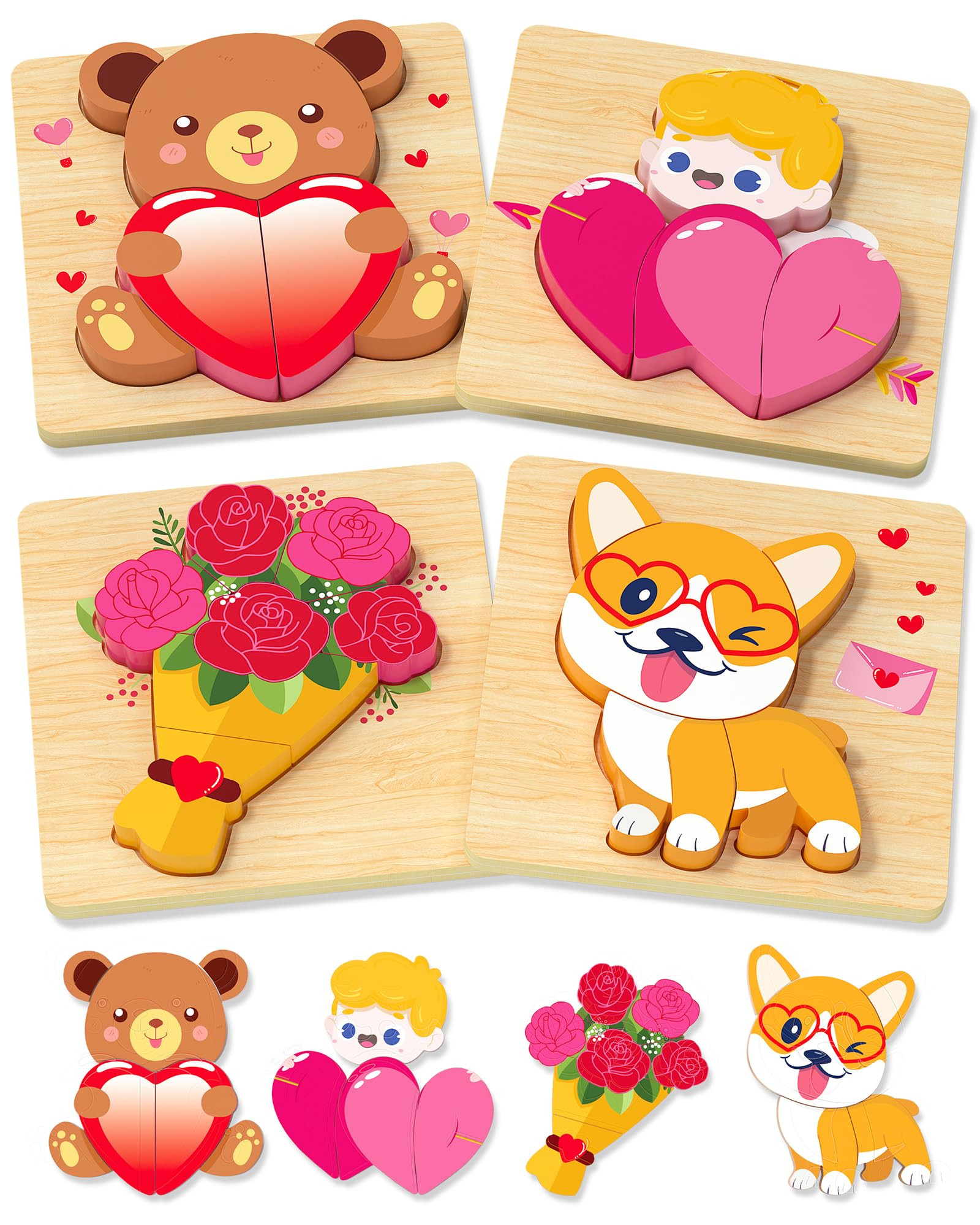 Benresive Valentines Day Wooden Toddler Puzzles Ages 1-3, Montessori Toys for 1 2 Year Old Boys G... | Amazon (US)