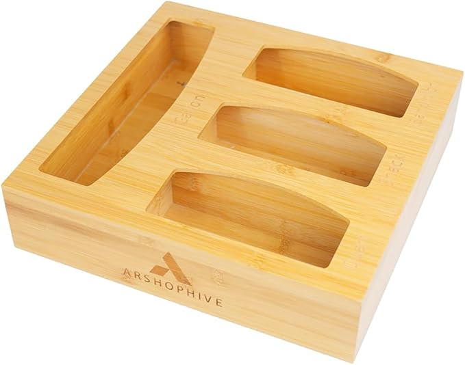 ARSHOPHIVE Bag Storage Organizer for Kitchen Drawer, Bamboo Organizer, Compatible with Gallon, Qu... | Amazon (US)