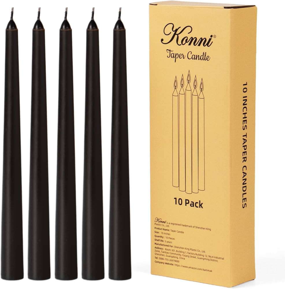 KONNI 0.87×10 Inch Black Taper Candles, Unscented and Smokeless Tall Candlesticks, 10 Pack Hallo... | Amazon (US)
