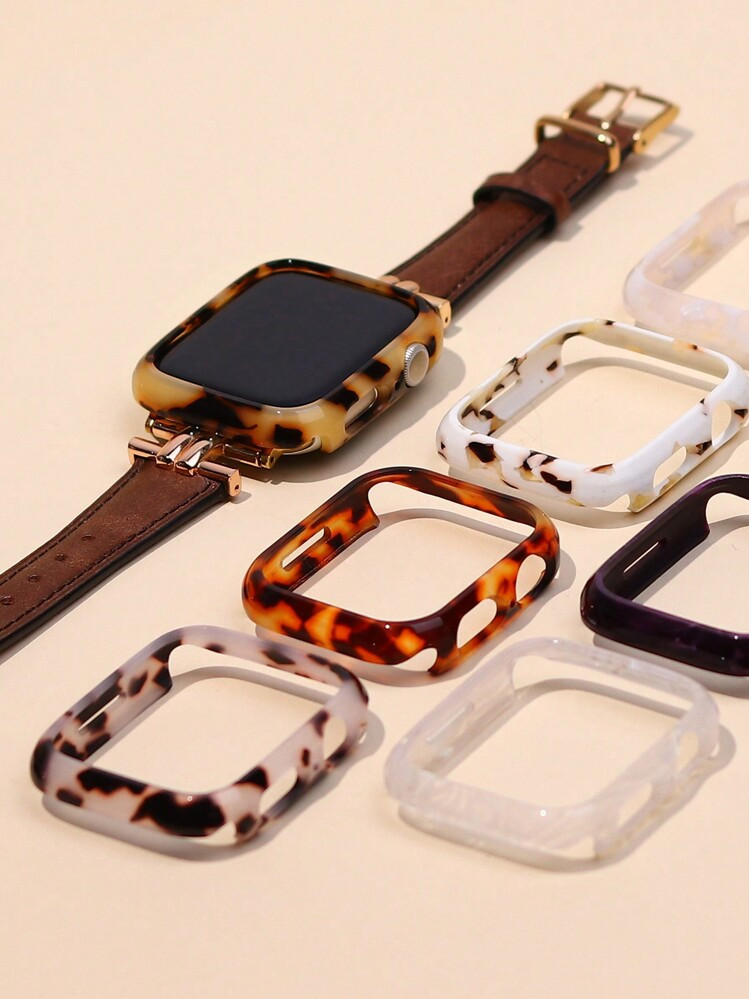 1pc Unisex Casual Resin Watch Case With Colorful Patterns (Includes Rainbow, Tortoiseshell, Pink Flower, Pink Green, Black Pink Flower, Black Red, Black Flower, Red Pink Flower, Nougat, Peach Blossom, Purple Light) Suitable For 40/44/41/45/42/46mm Apple Watch 10/SE/9/8/7/6/5/4 | SHEIN