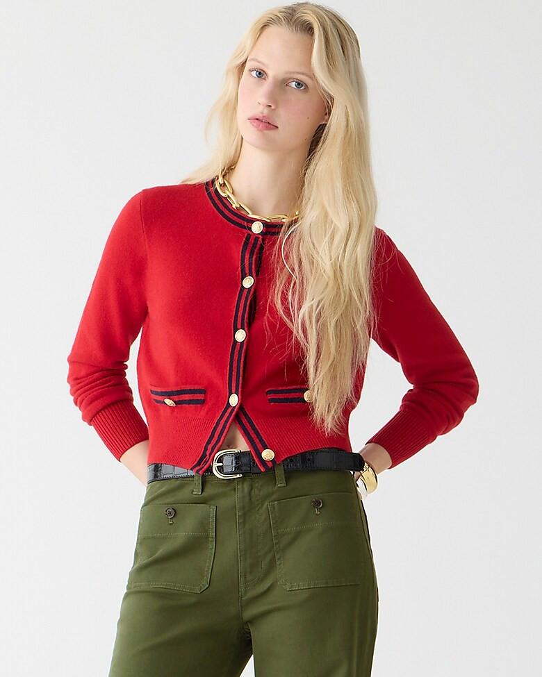 Cashmere sweater lady jacket with contrast trim | J. Crew US