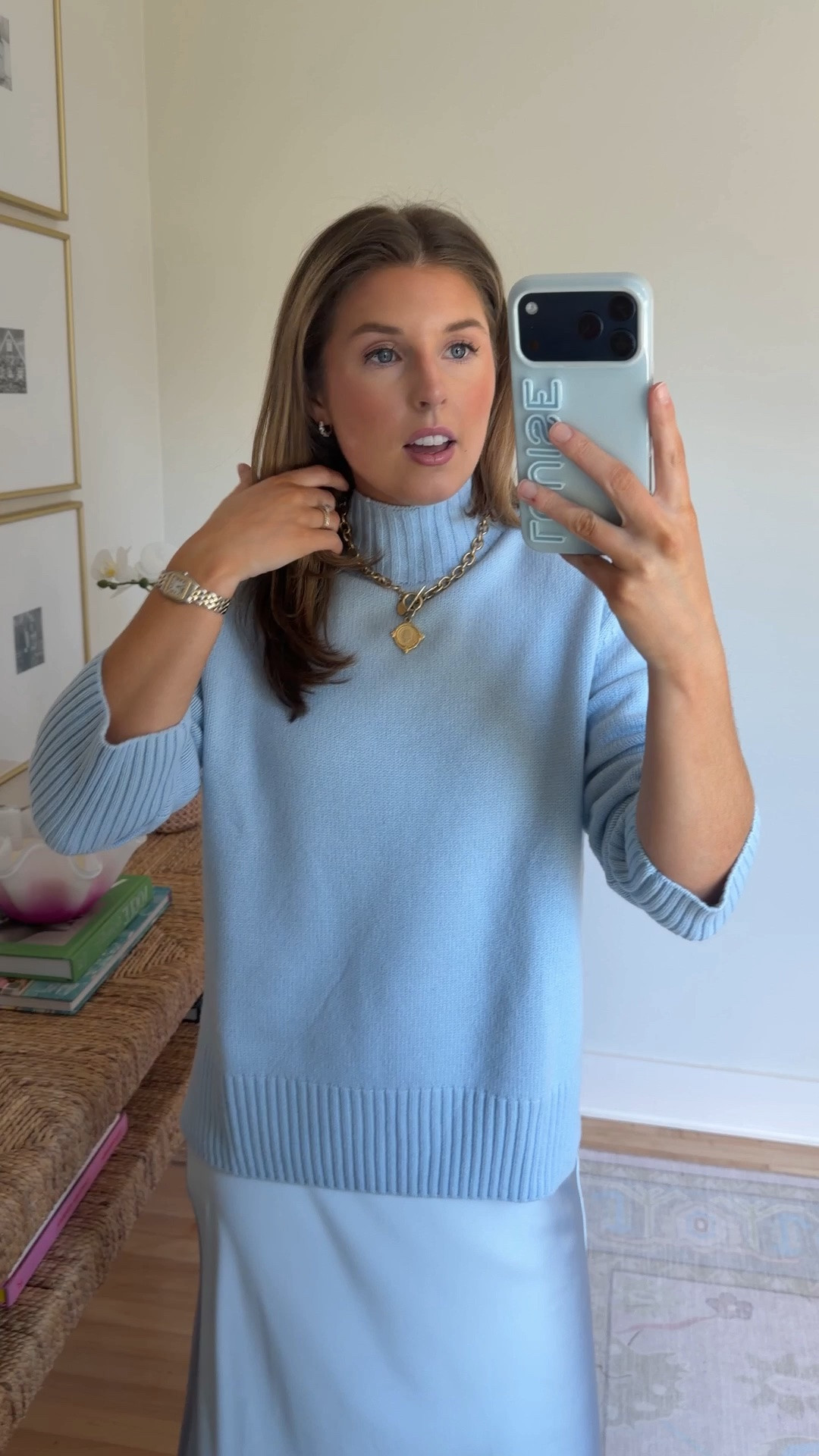 Fall winter outfit for engagement photos / special event / bridal event! Wearing a S in sweater and 2 in skirt