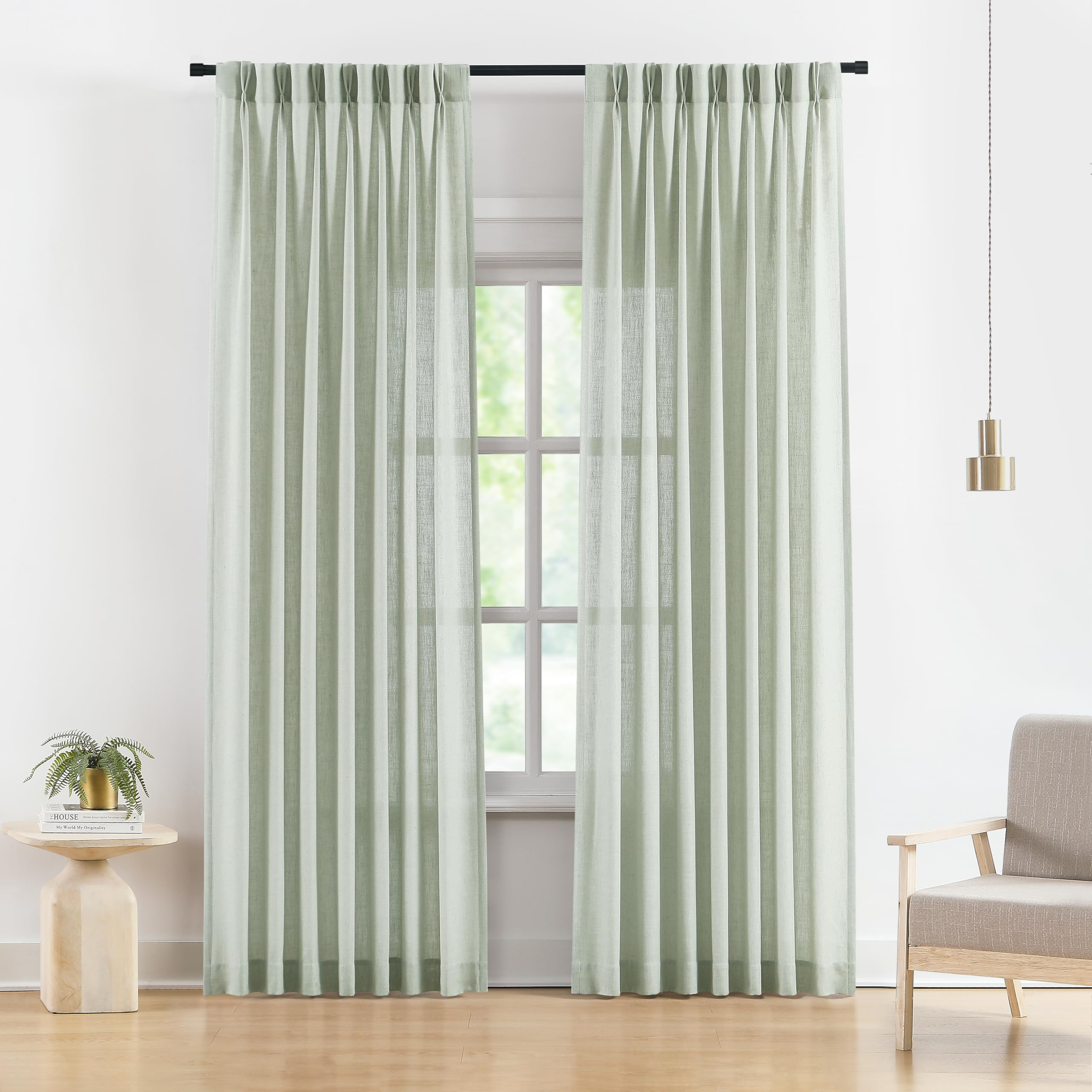 Vision Home Pinch Pleated Semi Sheer Curtains Textured Linen Blended Light Filtering Window Curta... | Amazon (US)