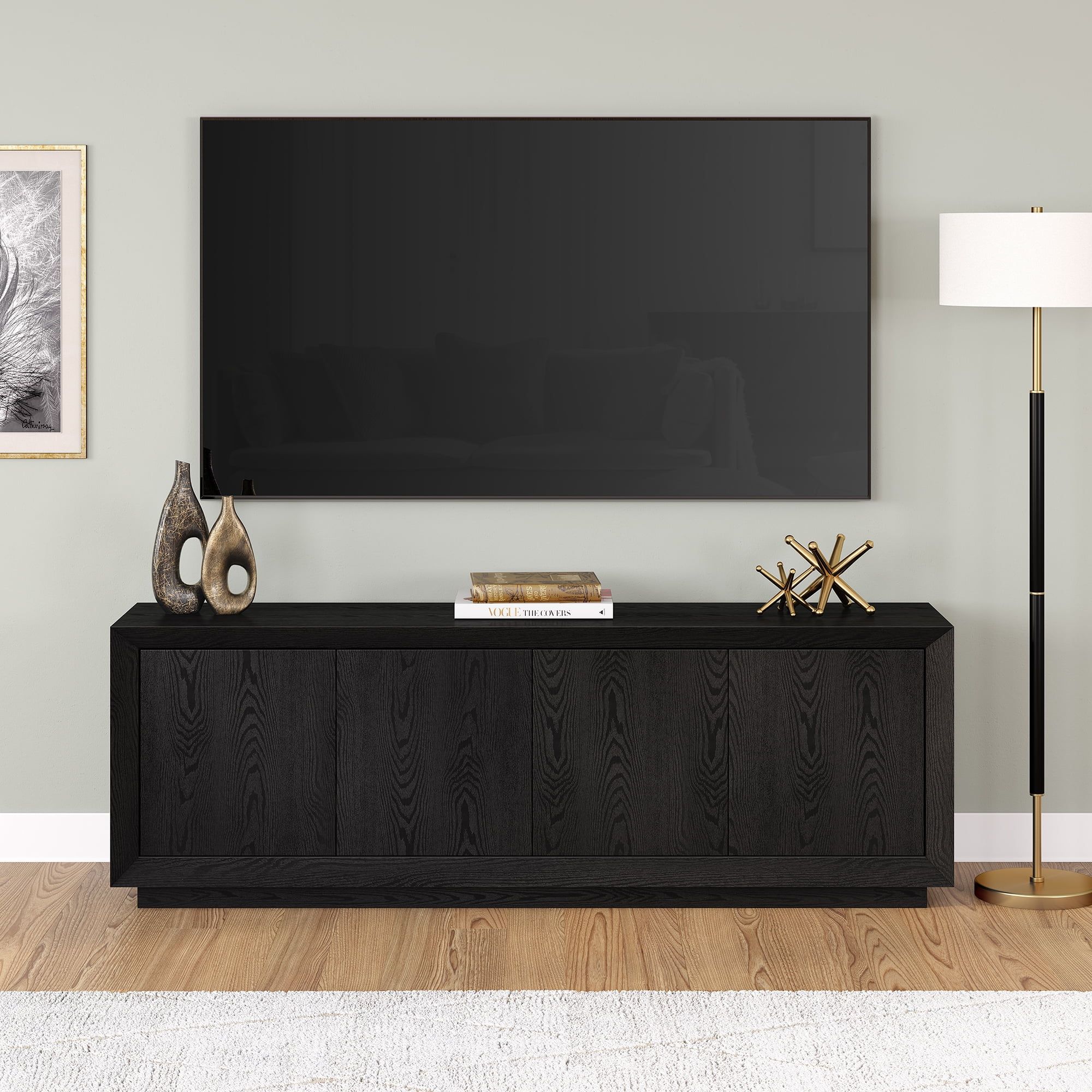 Evelyn&Zoe Oswald Rectangular TV Stand for TV's up to 75", Black Grain | Walmart (US)