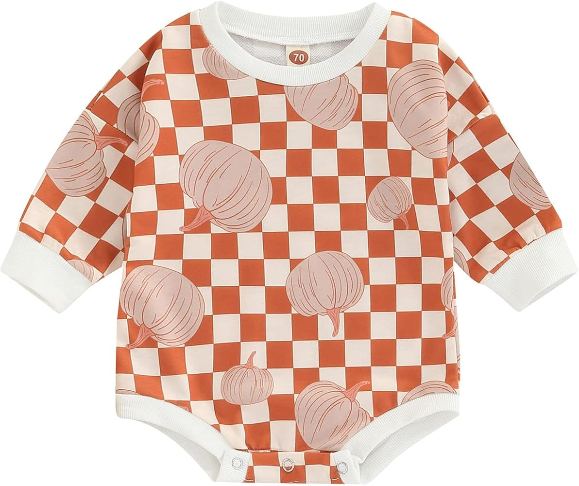 Baby Girl Boy Halloween Clothes Crewneck Oversized Floral Pumpkin Print Sweatshirt Romper One Pie... | Amazon (US)