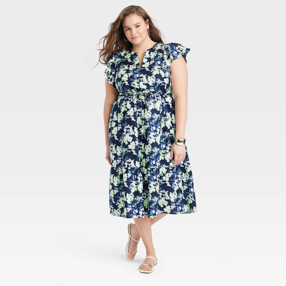 Women's Flutter Short Sleeve Poplin Tiered Midi Dress - A New Day™ | Target