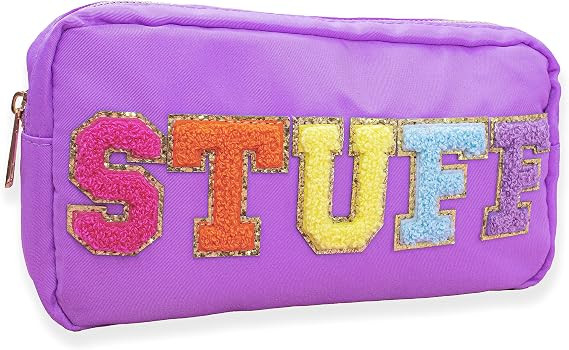 Fablinks Preppy Stuff Bag, Chenille Varsity Letter Makeup Pouch, Nylon Skin Care Zipper Patch Bag... | Amazon (US)