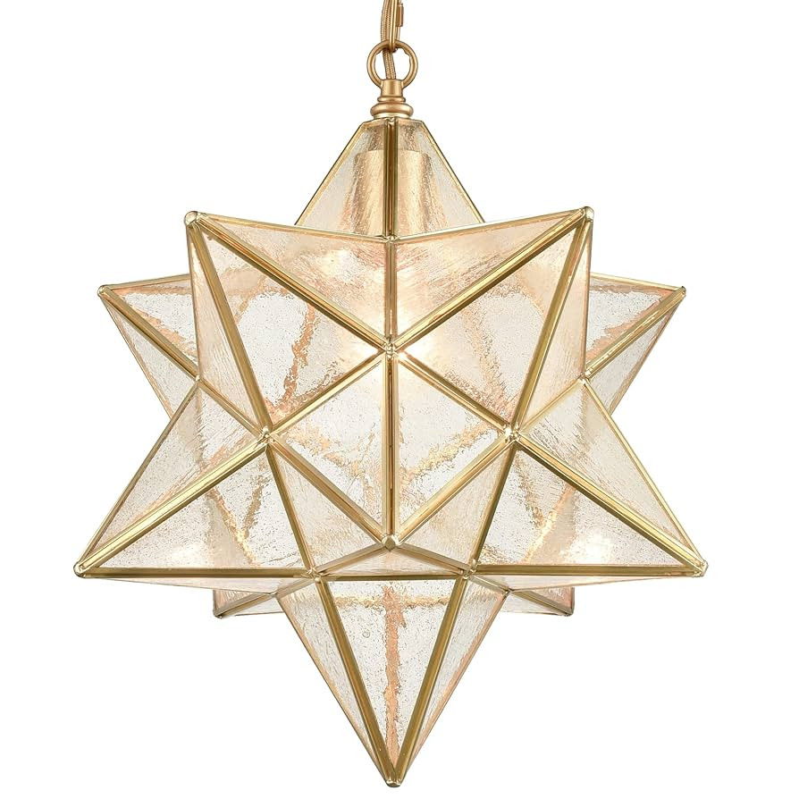 DAYCENT Moravian Star Light Fixture Modern Brass Seeded Glass Pendant Lights, 15-inch | Amazon (US)