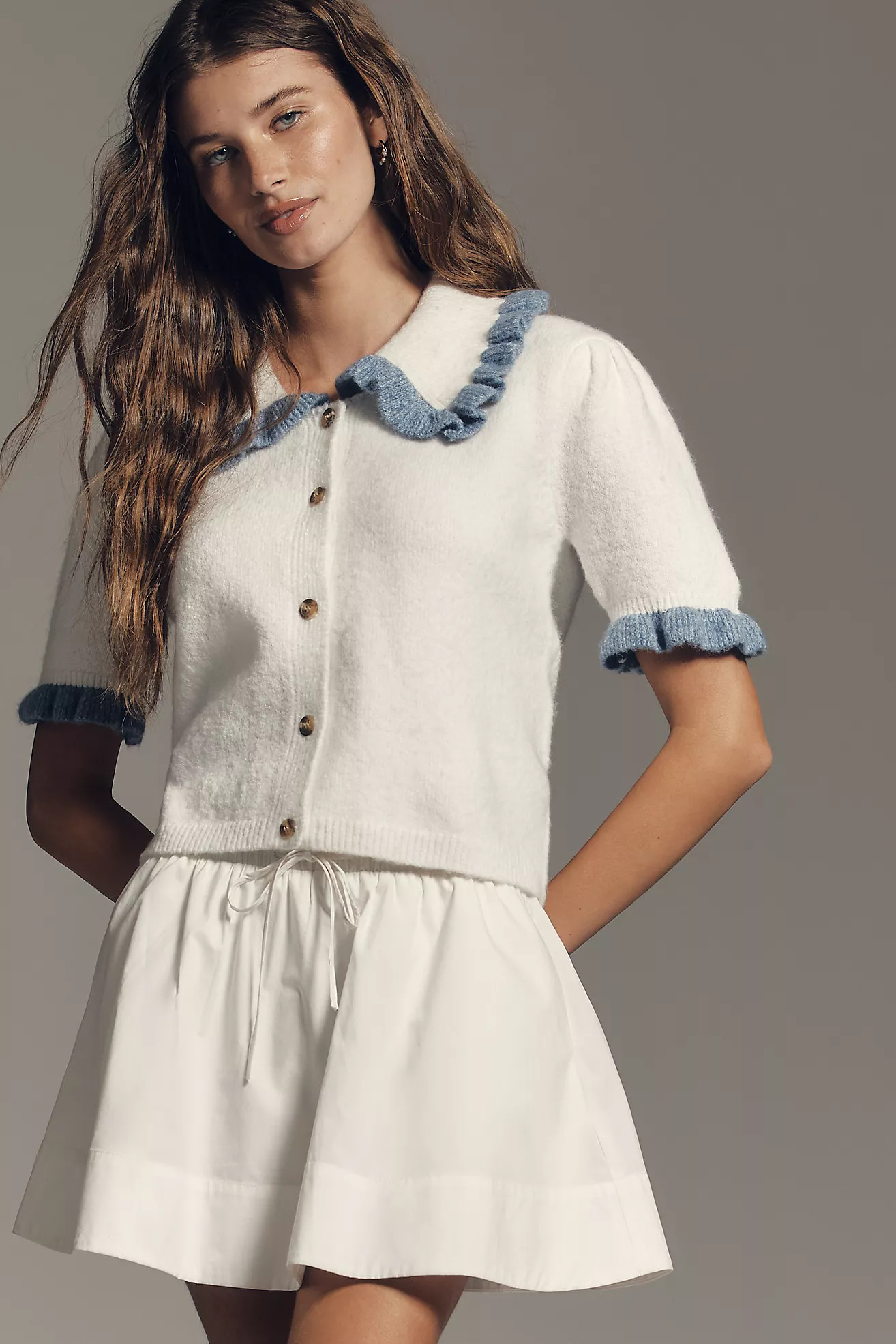 Self Contrast Ainsley Short Sleeve Collared Cardigan Sweater | Anthropologie (US)