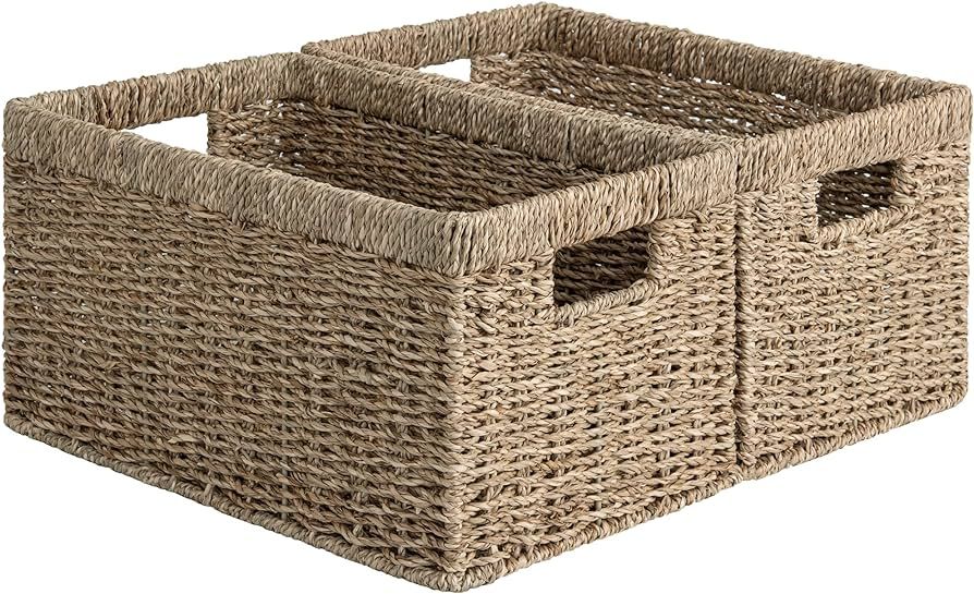 StorageWorks Seagrass Storage Baskets, Rectangular Wicker Baskets with Built-in Handles, Medium, ... | Amazon (US)