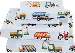 Linen Plus Sheet Set for Kids Construction Tractors Excavators Loaders Dump Trucks Compactors Whi... | Amazon (US)