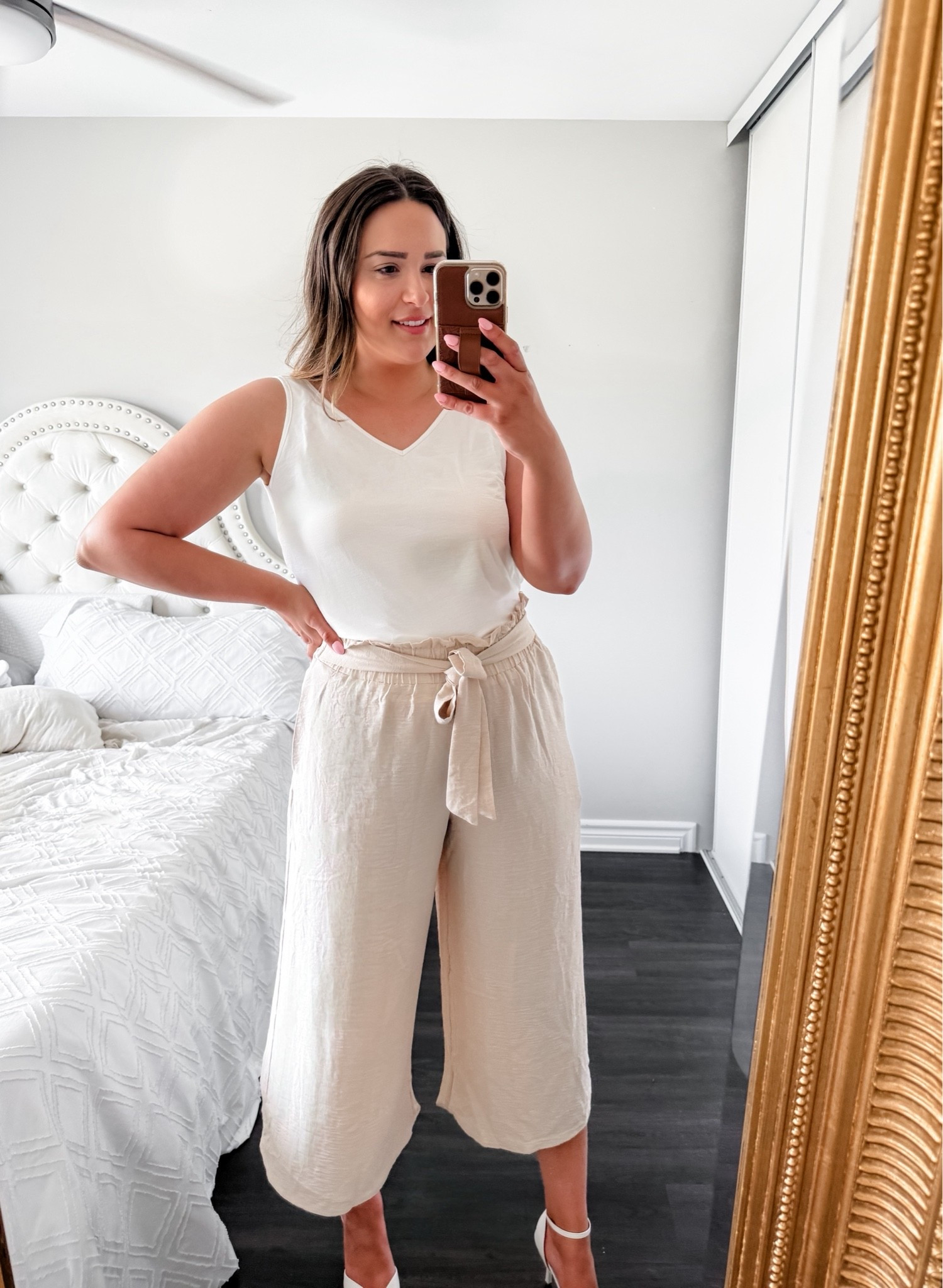 These are the BEST lightweight high waisted pants for summer! Super flowy but not see through. Tagging exact pants and shoes but a different more high quality top with a built in bra! Everything fits true to size. #highwaistedpants #summer