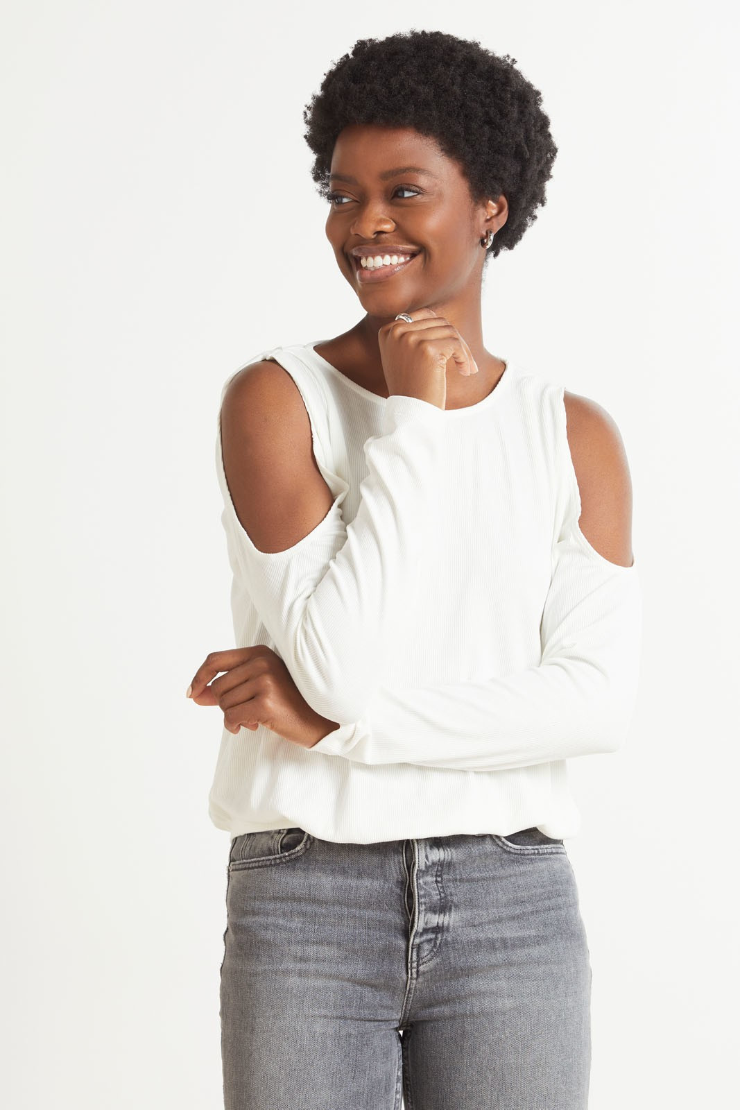 ALLISON JOY Loni Open Shoulder Rib Top | EVEREVE | Evereve