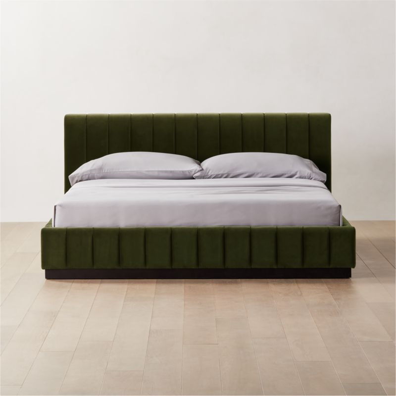 Forte Channeled Green Velvet King Bed + Reviews | CB2 | CB2