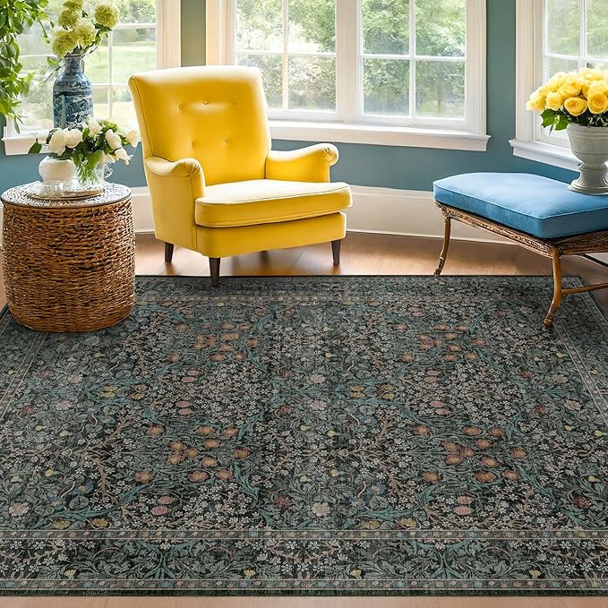 Dark Green 4x6 Washable Area Rug for Living Room Bedroom Large Entryway Kitchen, Ultra Soft Non S... | Amazon (US)