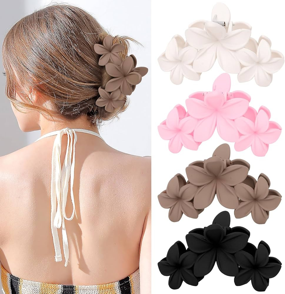 ANBALA Flower Hair Accessories: 4PCS Matte Plumeria Hair Claws, Strong Hold Clips for Women and G... | Amazon (US)