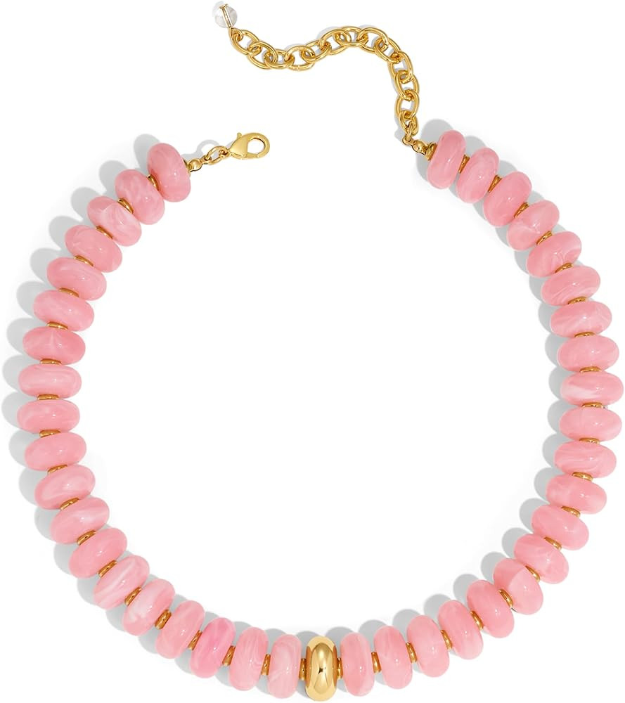 Resin Bead Necklace, Summer Fashion Statement Boho Beaded Chunky Necklace for Women, Adjustable L... | Amazon (US)